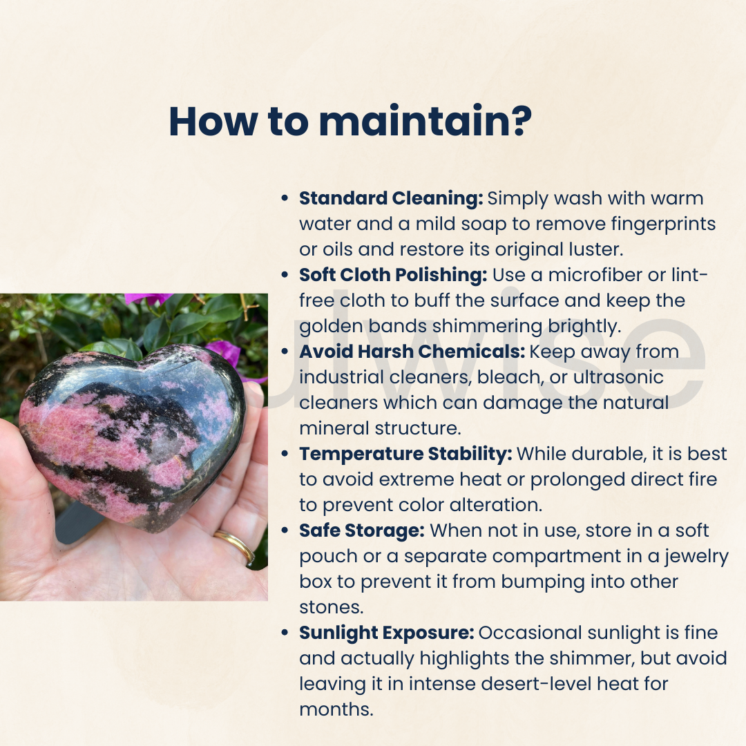 Rhodonite Heart Stone Polished Natural Crystal for Meditation Emotional Balance Love Energy Spiritual Home Décor Gift