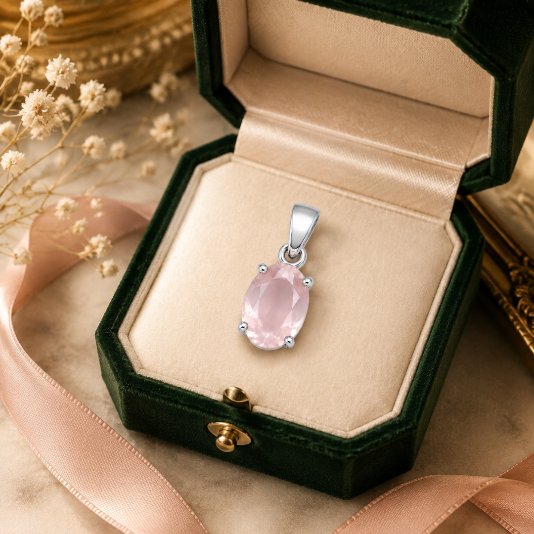 Natural Rose Quartz Gemstone Pendant – Oval-Cut Pink Crystal Jewellery