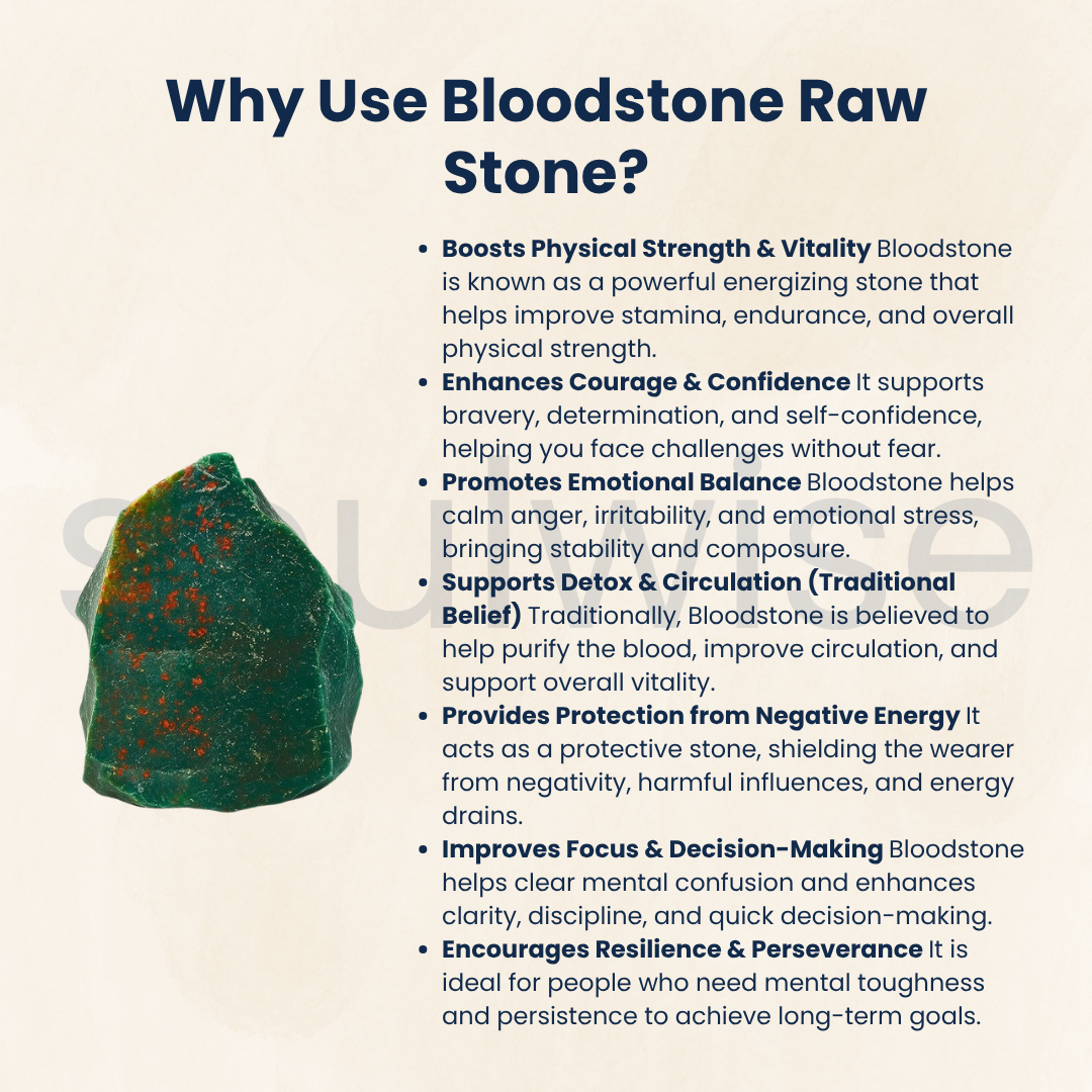 Bloodstone Raw Natural Crystal – Unpolished Healing Stone for Strength, Courage & Vitality | Grounding Root Chakra Energy (50g)