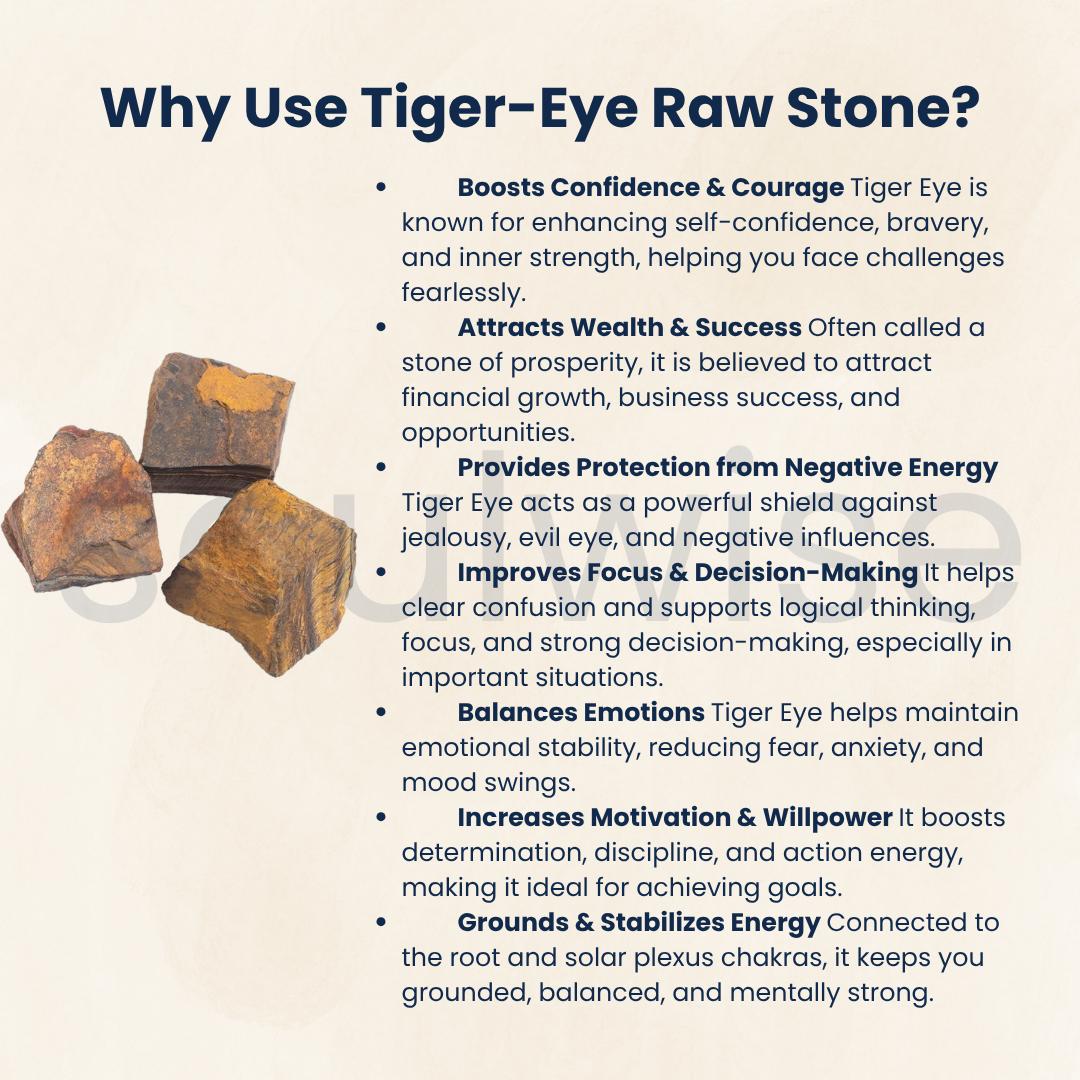 Tiger Eye Raw Natural Stone – Unpolished Healing Crystal for Confidence, Protection & Success | Grounding Solar Plexus Energy Stone (50g)