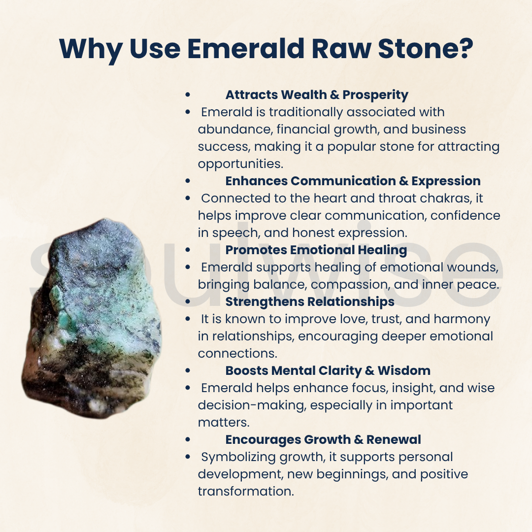 Emerald Raw Natural Stone – Unpolished Precious Crystal for Love, Abundance & Wisdom | Heart Chakra Healing Stone (50g)