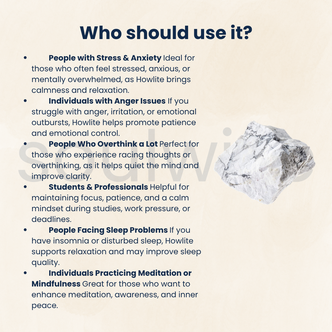 Howlite Raw Natural Stone – Unpolished Healing Crystal for Calmness, Patience & Emotional Balance | Stress Relief & Sleep Support Stone (50g)