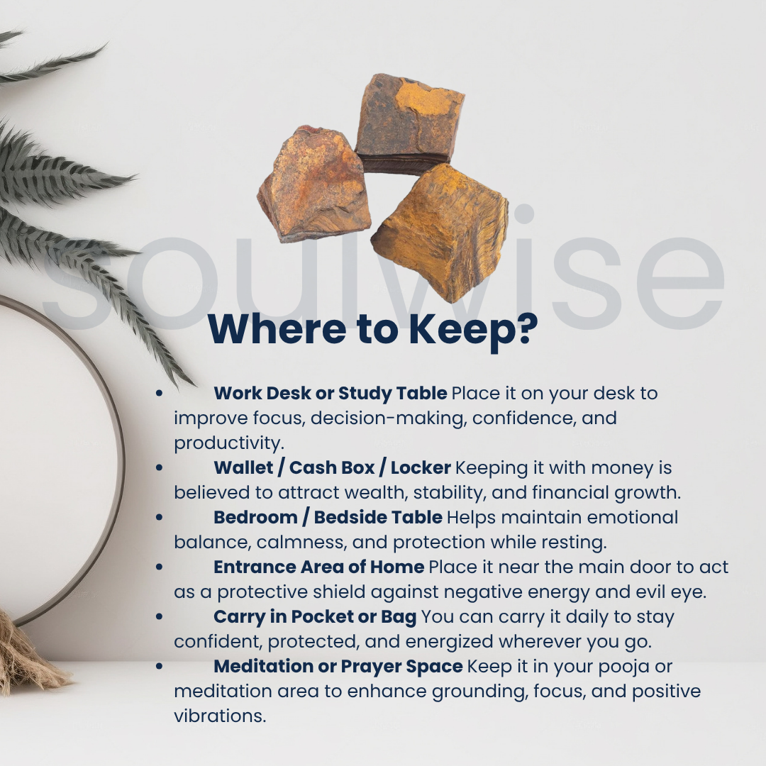 Tiger Eye Raw Natural Stone – Unpolished Healing Crystal for Confidence, Protection & Success | Grounding Solar Plexus Energy Stone (50g)