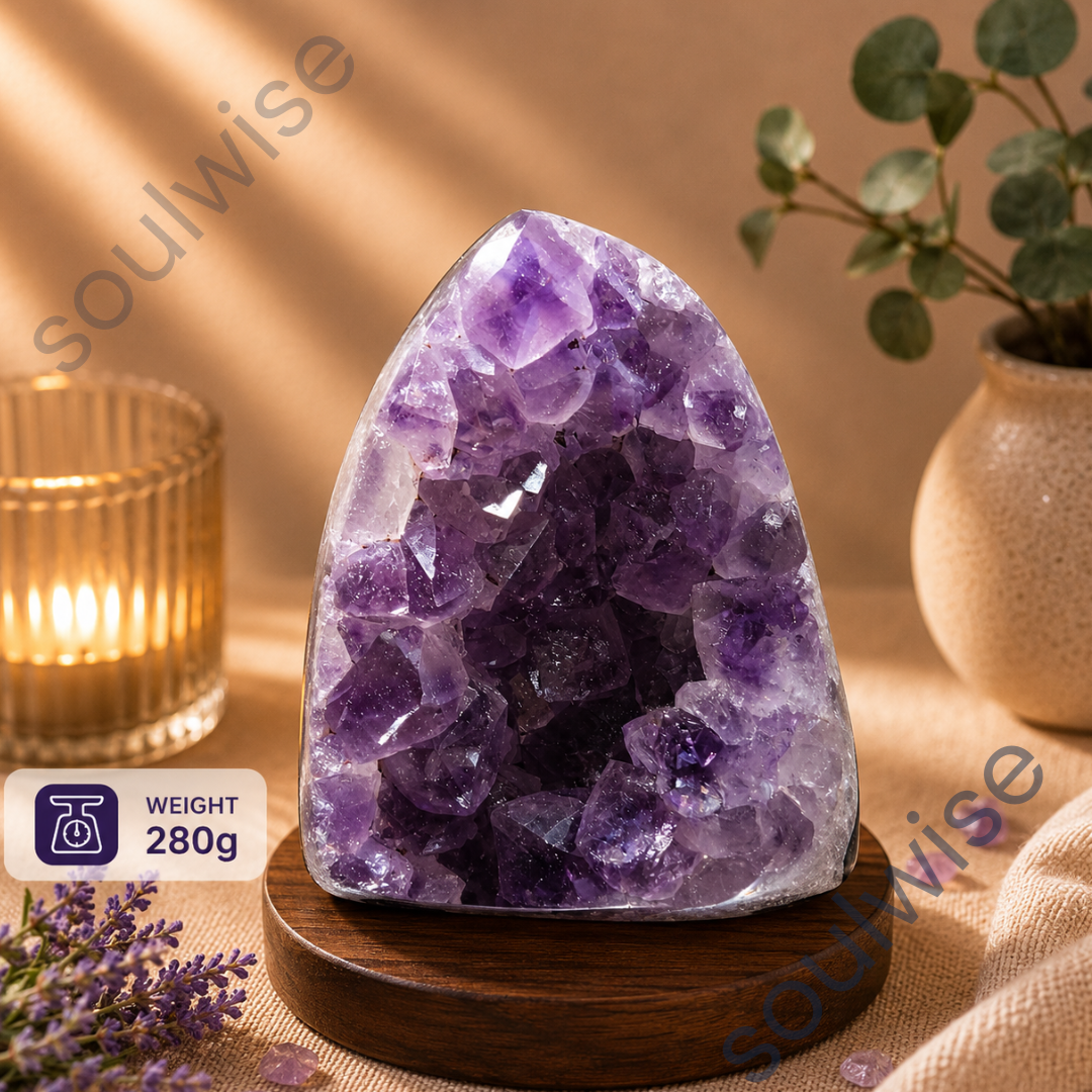 Natural Amethyst Geode Raw Crystal Stone – Authentic Purple Quartz Cluster for Home Decor, Meditation & Positive Energy (260g)