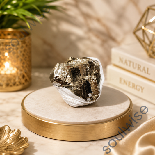Natural Peru Pyrite Cluster Raw Crystal Stone – Authentic Golden Fool’s Gold for Prosperity, Protection & Positive Energy (60g)