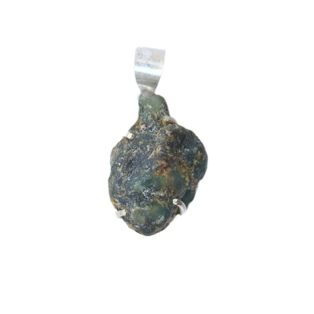 Raw emerald silver pendant