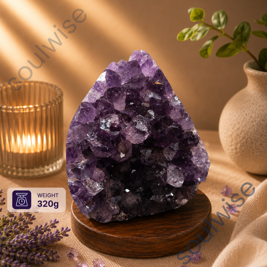 Natural Amethyst Geode Raw Crystal Stone – Authentic Purple Quartz Cluster for Home Decor, Meditation & Positive Energy (260g)