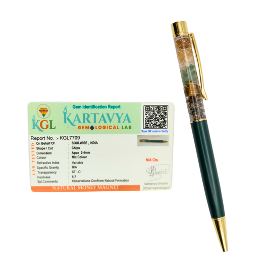 Dhan Yog Crystal Pen with Natural Gemstone Chips Money Magnet Prosperity Pen