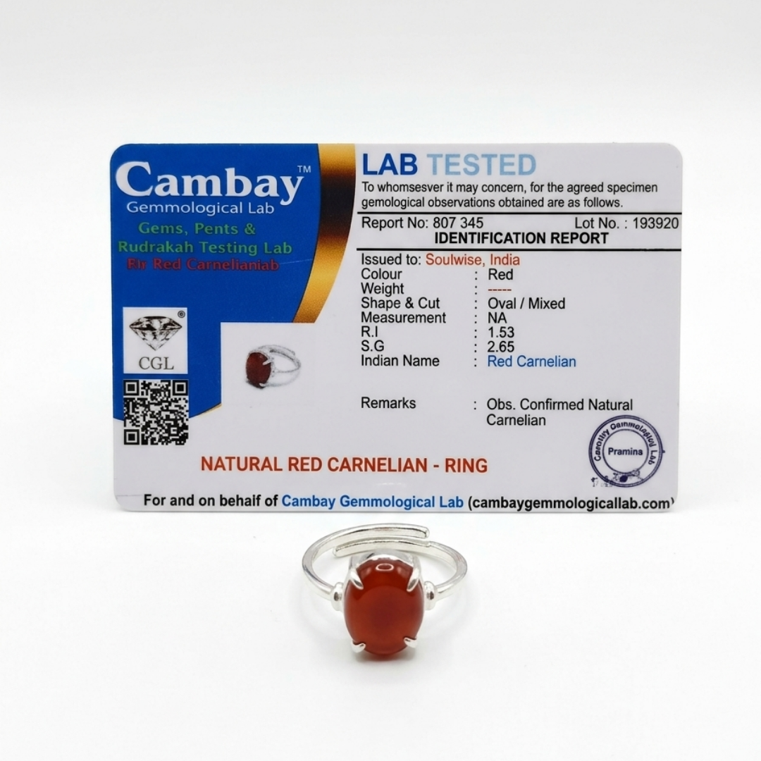 Natural Carnelian Gemstone Ring in German Silver for confidence, creativity, and positive energy,Adjustable .