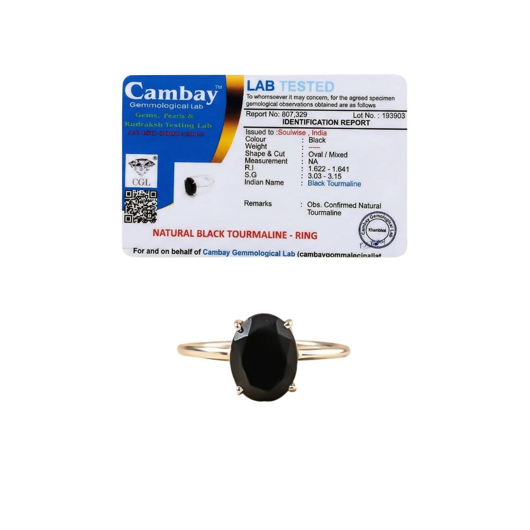 Natural Black Tourmaline Gemstone Ring – Protection,Grounding, Negative Energy & Protection