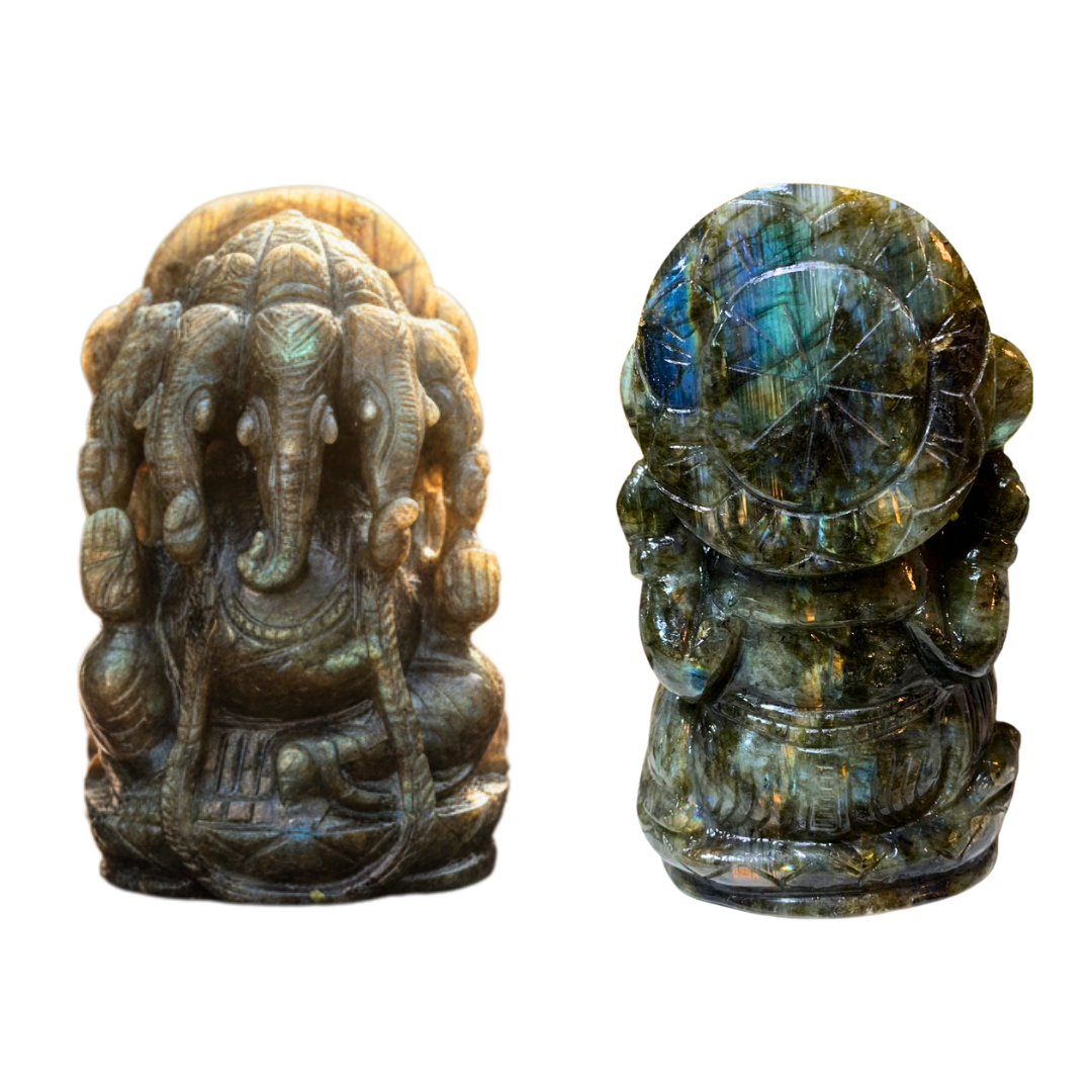 5 Mukhi Ganesh Labradorite Idol – Natural Healing Stone Statue for Protection, Intuition & Prosperity.