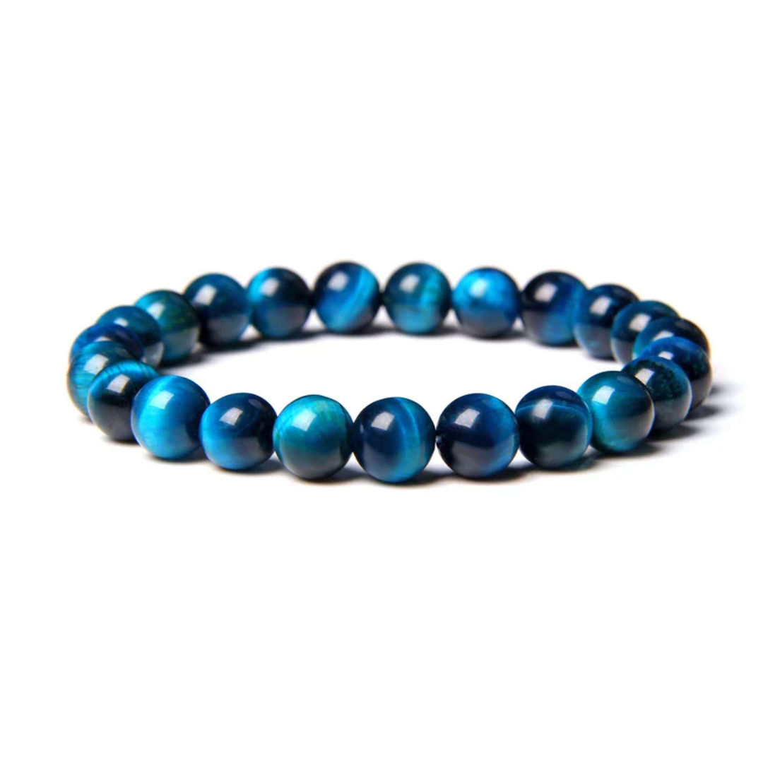 Blue Tiger Eye Bracelet 10mm – Natural Stretchable Crystal Beads for Protection, Focus & Positive Energy | Hawk’s Eye Stone