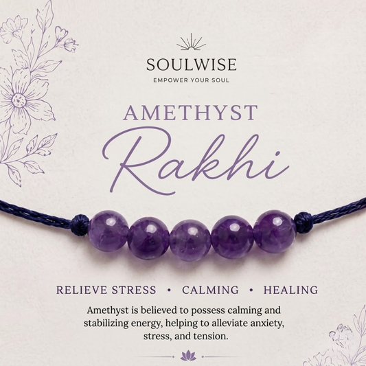 Amethyst 5 Beads Rakhi – Natural Crystal Rakhi for Peace, Calmness, Stress Relief & Positive Energy