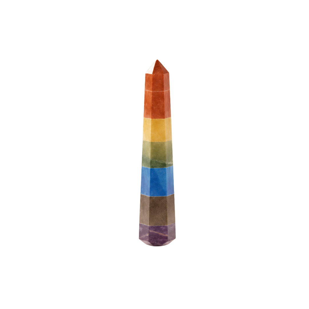Seven Chakra Crystal Wand / Tower – Natural 7 Chakra Healing Gemstone Point for Energy Balancing, Positive Energy, Reiki, Meditation, Spiritual Alignment & Home Décor