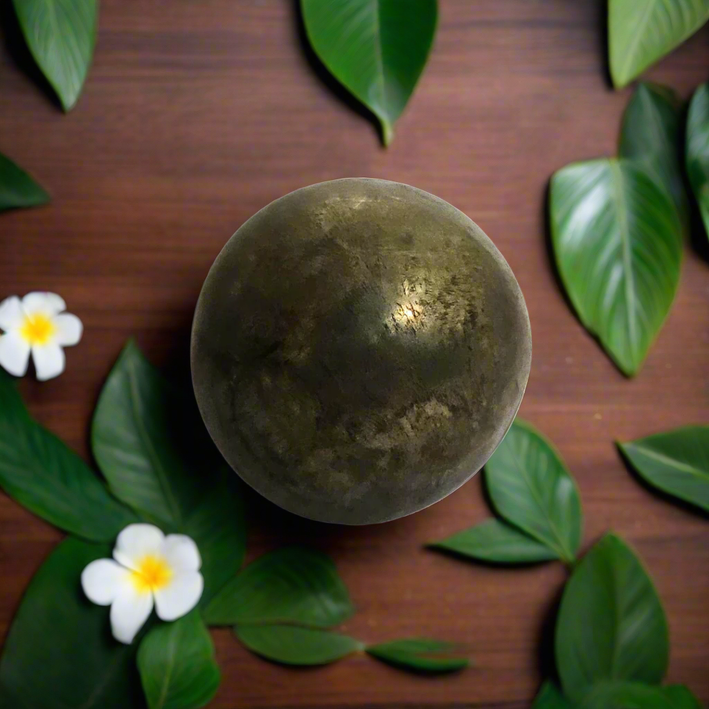 Soulwise Natural Pyrite Crystal Sphere – Golden Energy Stone for Prosperity, Positive Vibes & Home Decor.