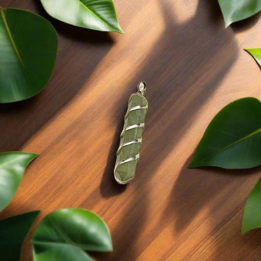 Green Aventurine Pencil Pendant with Spiral Wire Wrap