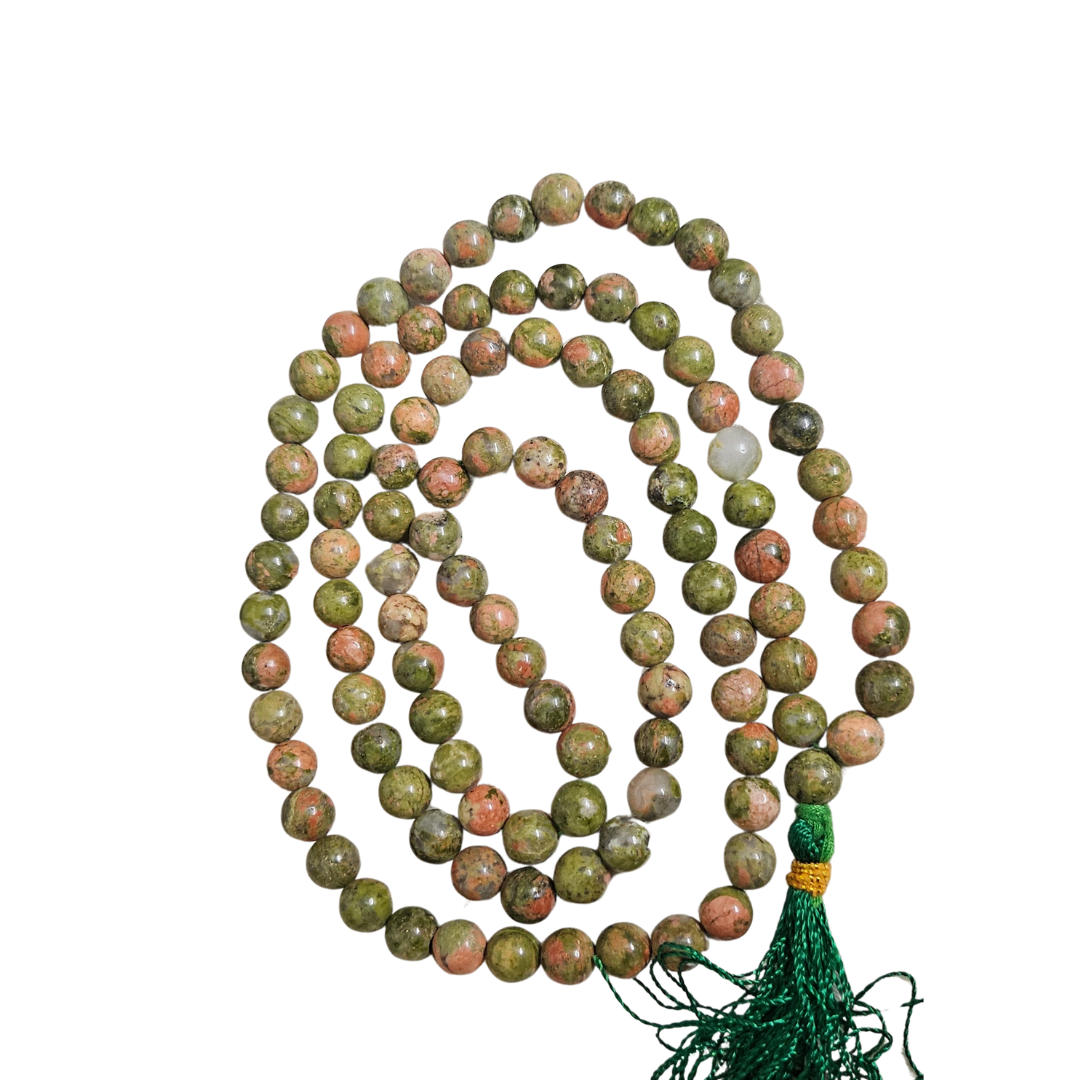 Soulwise Natural Unakite Jaap Mala 108+1 Beads (8mm) | Healing Prayer Beads for Meditation, Mantra Chanting, Emotional Balance & Chakra Healing.