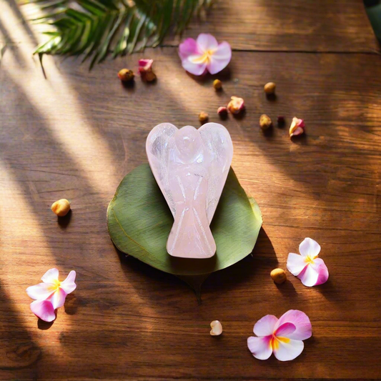 Soulwise Rose Quartz Angel Figurine – Hand-Carved Crystal Guardian Angel – Love & Healing Stone for Protection, Meditation, Gifts & Décor – 1-Inch
