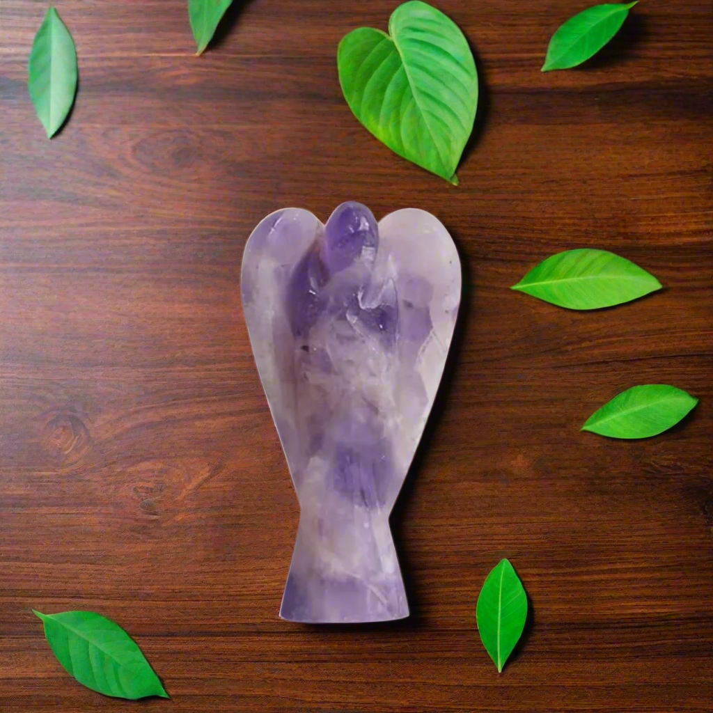 Soulwise Amethyst Angel 3", Healing Crystal for Peace, Harmony in Relation, Focus, Protection from negetive Energy, Table Decor, Christmas Gift.