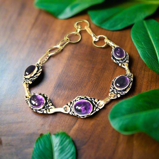 Amethyst Crystal Embedded Healing Bracelet – Natural Gemstone Energy Bracelet for Meditation, Stress Relief & Chakra Balancing