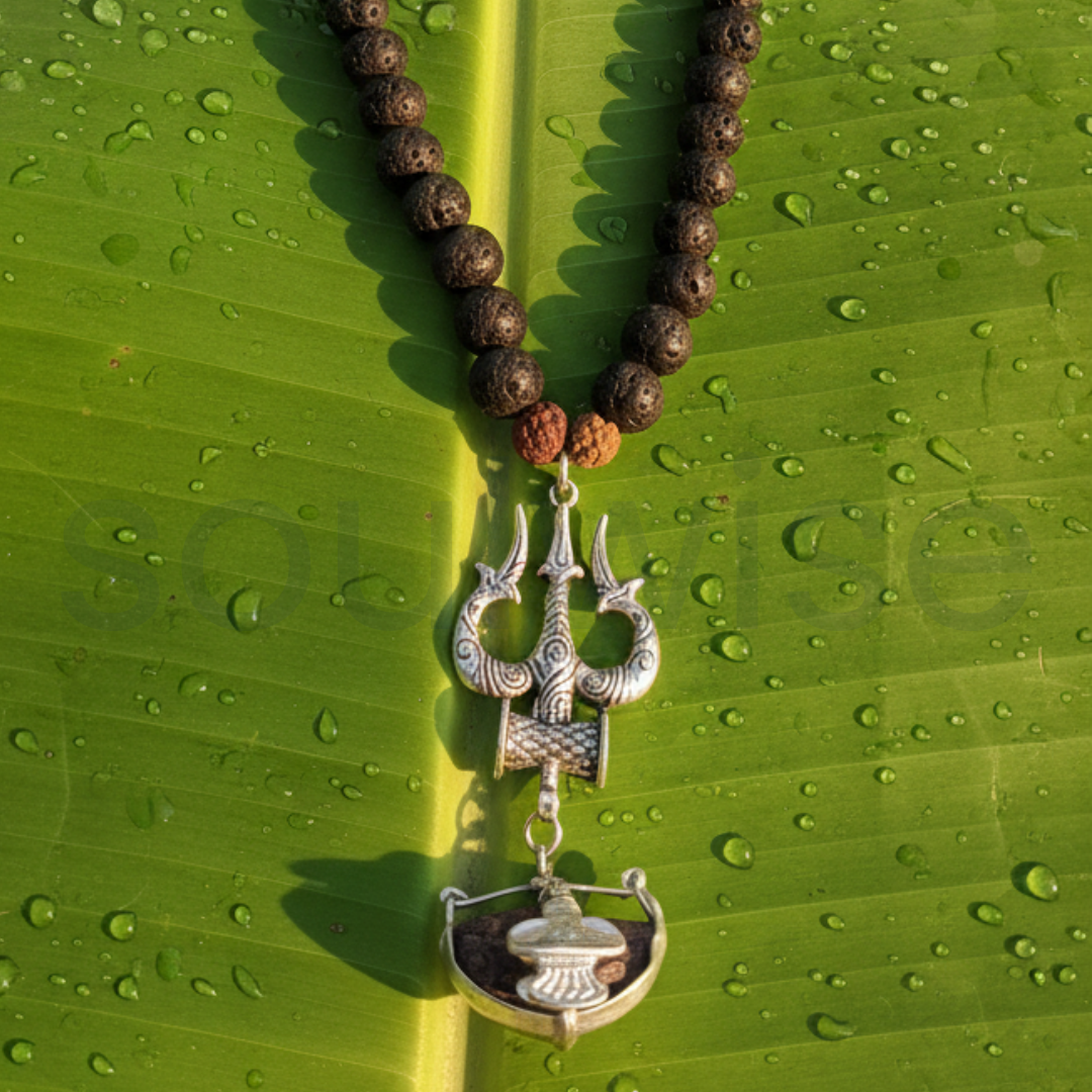 Ek Mukhi Rudraksha Pendant in Lava Beads Mala – Spiritual & Protective Necklace