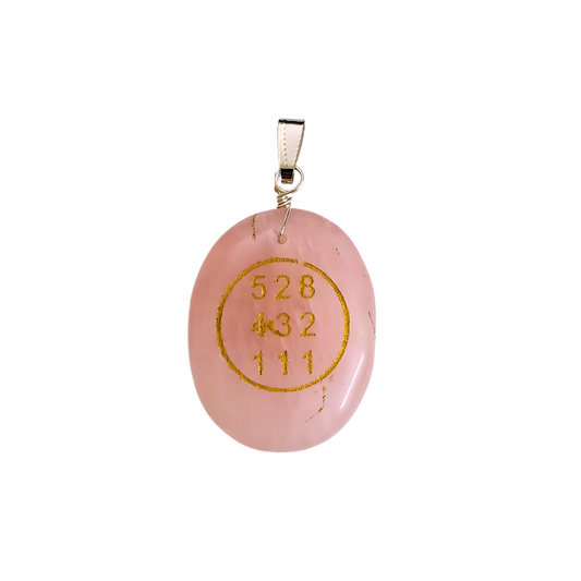 Soulwise Rose Quartz Angelic Symbol Pendant with Numbers 528 432 111, Certified, love symbol.