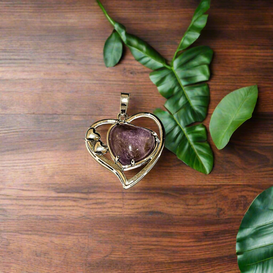 Heart-Shaped Amethyst Crystal Pendant for Women | Natural Healing Stone Jewelry for Love & Calm .