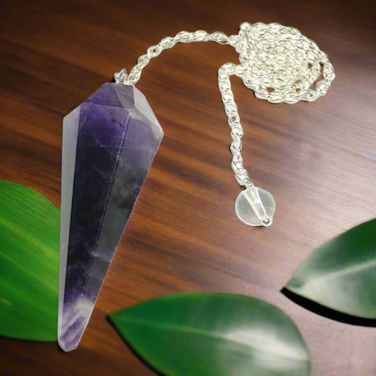 Amethyst Dowsing Pendulum – Natural 6-Facet Crystal for Reiki, Chakra Healing, Divination & Meditation – Includes Chain & Pouch