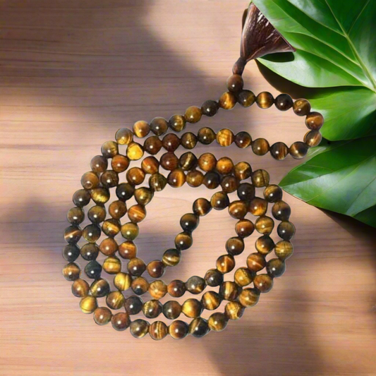 Soulwise Tiger’s Eye 8mm Jaap Mala – 108+1 Beads for Courage, Protection, Focus, Meditation & Mantra Chanting