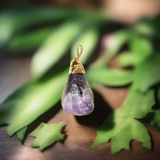 Soulwise Natural Raw Chevron Amethyst Stone Pendant for Healing & Meditation | Rough Cut Purple Crystal Locket for Women & Men (Golden).