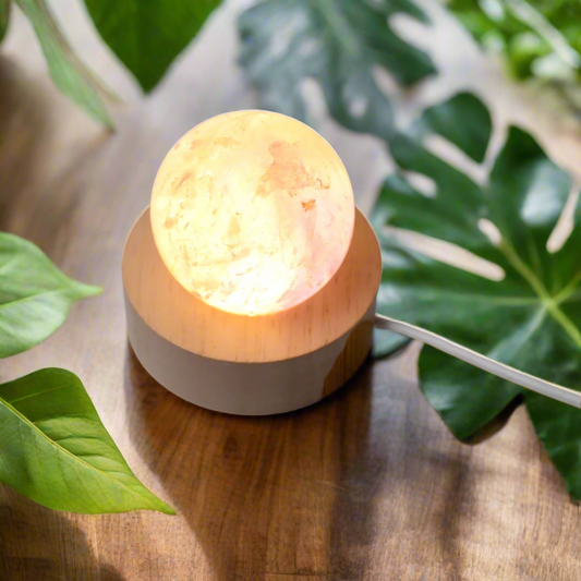 Amethyst Sphere Crystal Lamp – Natural Stone Night Light for Healing, Decor & Meditation – USB LED Base Included