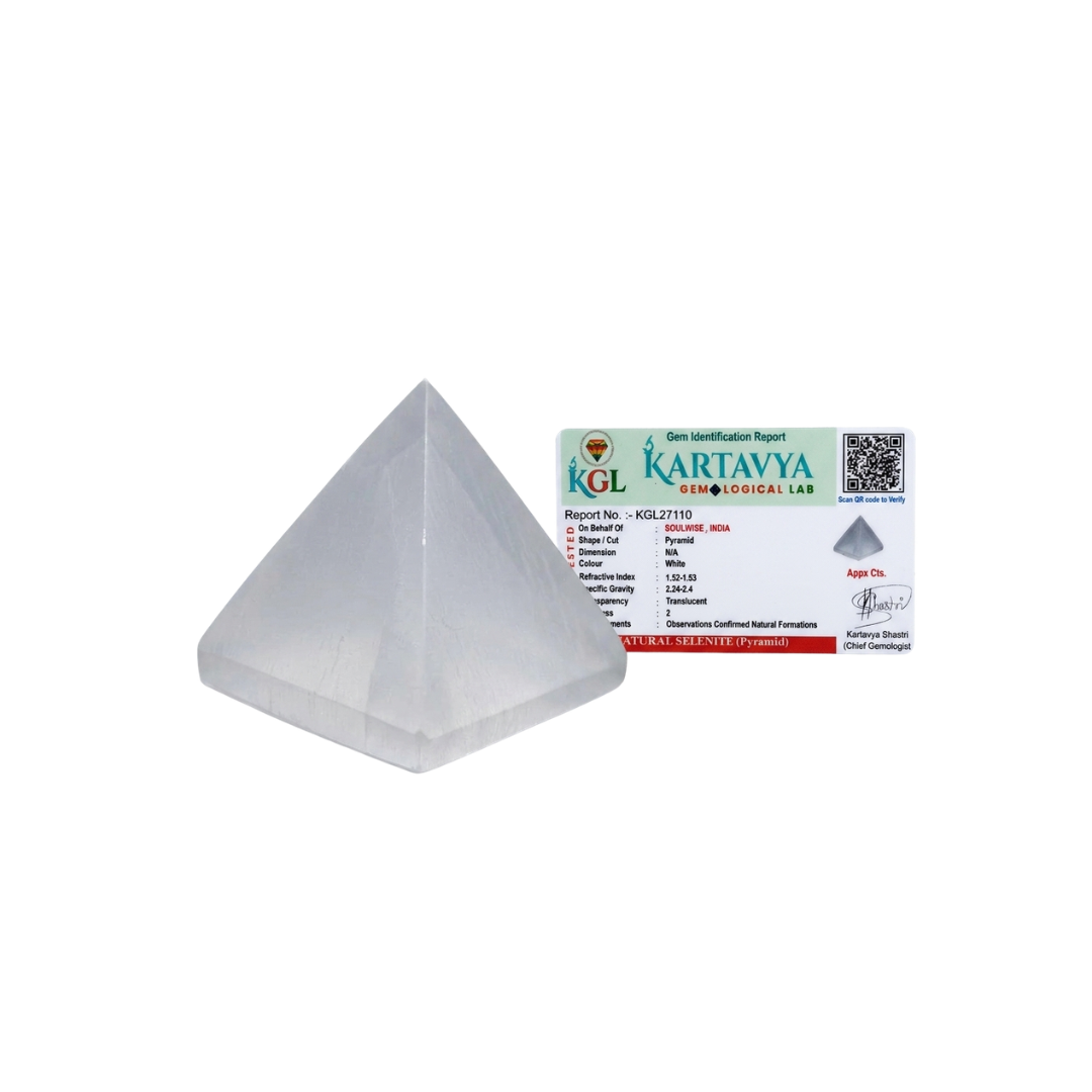 Selenite Pyramid – White Crystal Showpiece for Meditation, Home Décor, Sacred Spaces & Spiritual Gifting