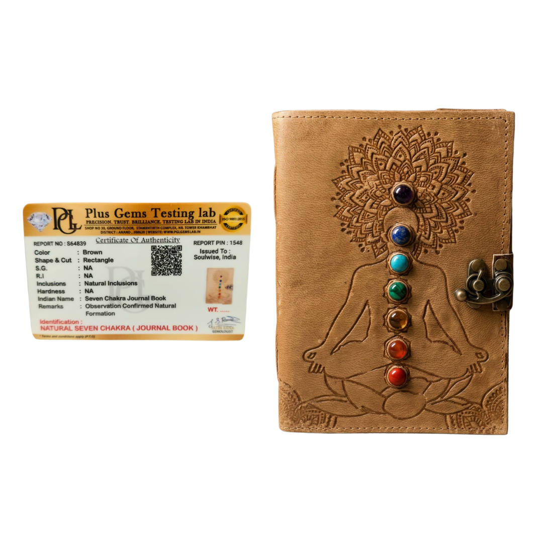 Manifestation Journal Leather Bound Diary with Seven Chakra Crystal Lock Closure