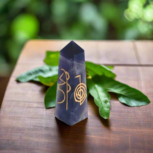 Amethyst Crystal Wand Tower with 4 Reiki Healing Symbols Engraved – Spiritual Energy Tool