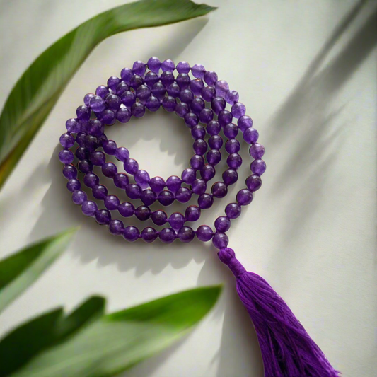 Soulwise Natural Amethyst Jaap Mala 108+1 Beads | Spiritual Prayer Beads for Meditation, Mantra Chanting, Healing & Chakra Balancing