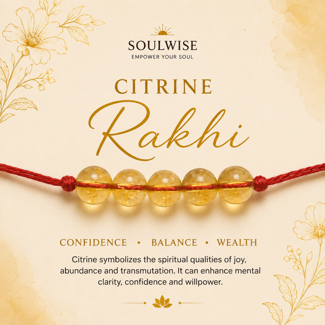 Citrine 5 Beads Rakhi – Natural Crystal Rakhi for Abundance, Success, Positivity & Prosperity