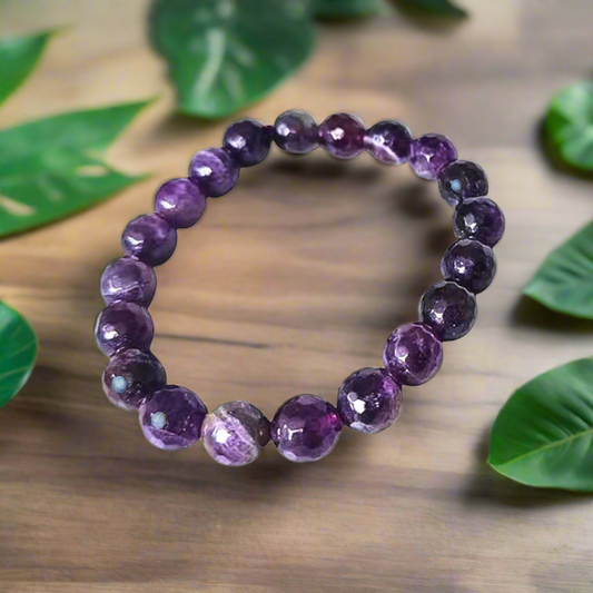 Amethyst Bracelet Faceted Beads 10mm, healing crystal reduce stress, promote peace
