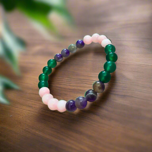 Soulwise Relationship Healing Crystal Bracelet: Amethyst, Rose Quartz & Green Aventurine for Harmony & Wellbeing , 8mm certified, unisex