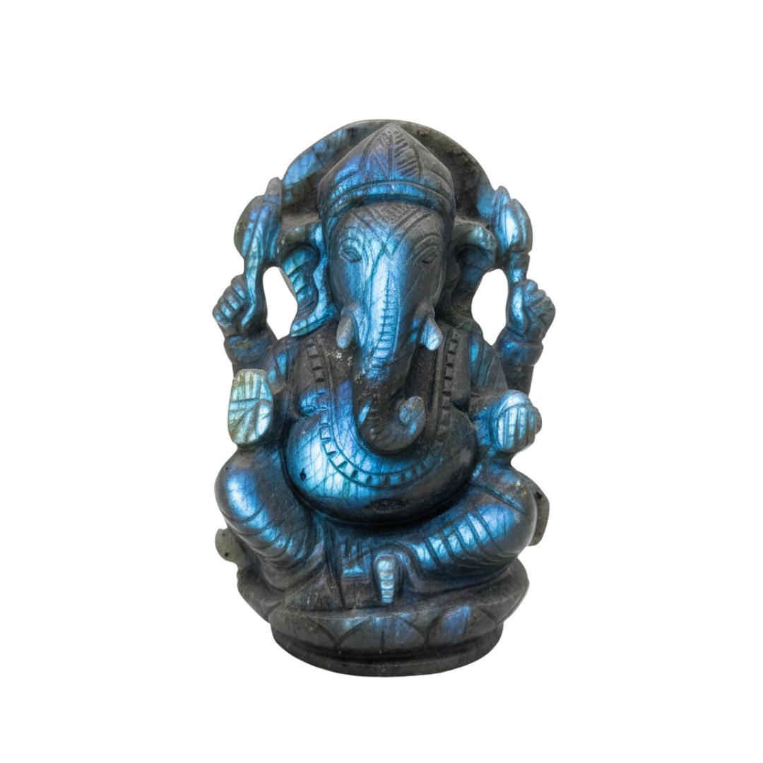 Labradorite Ganesha, Hand-Carved Crystal Idol, 818g, Spiritual Decor, Protection, Home Altar, Office Desk, Gift for Crystal Lovers
