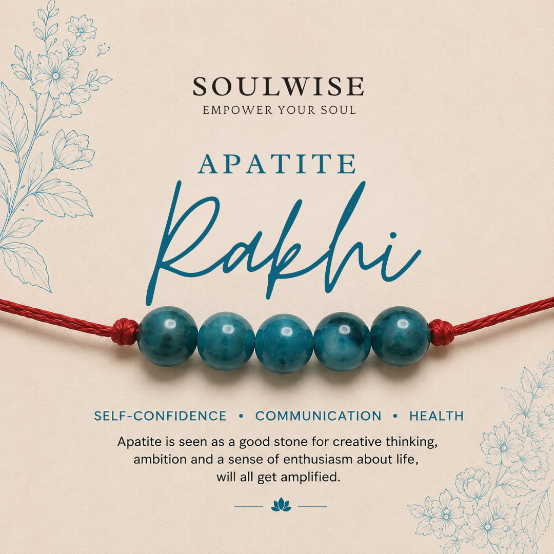 Apatite 5 Beads Rakhi – Natural Crystal Rakhi for Motivation, Clarity, Communication & Positive Energy