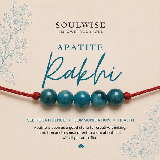 Apatite 5 Beads Rakhi – Natural Crystal Rakhi for Motivation, Clarity, Communication & Positive Energy