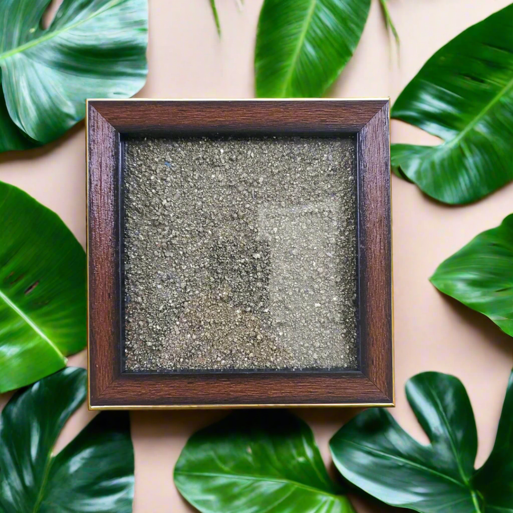 Soulwise Pyrite wall frame Showpiece for Wealth, Peace, Business Success & Prosperity - Spiritual Home & Office Wall Decor - 14x14 cm