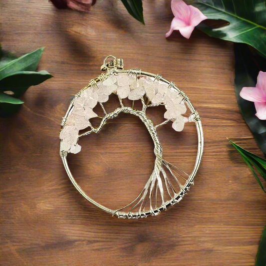 Soulwise Rose Quartz Tree of Life Pendant – Natural Pink Crystal Necklace for Healing, Love, and Spiritual Growth – Handcrafted Tree of Life Design