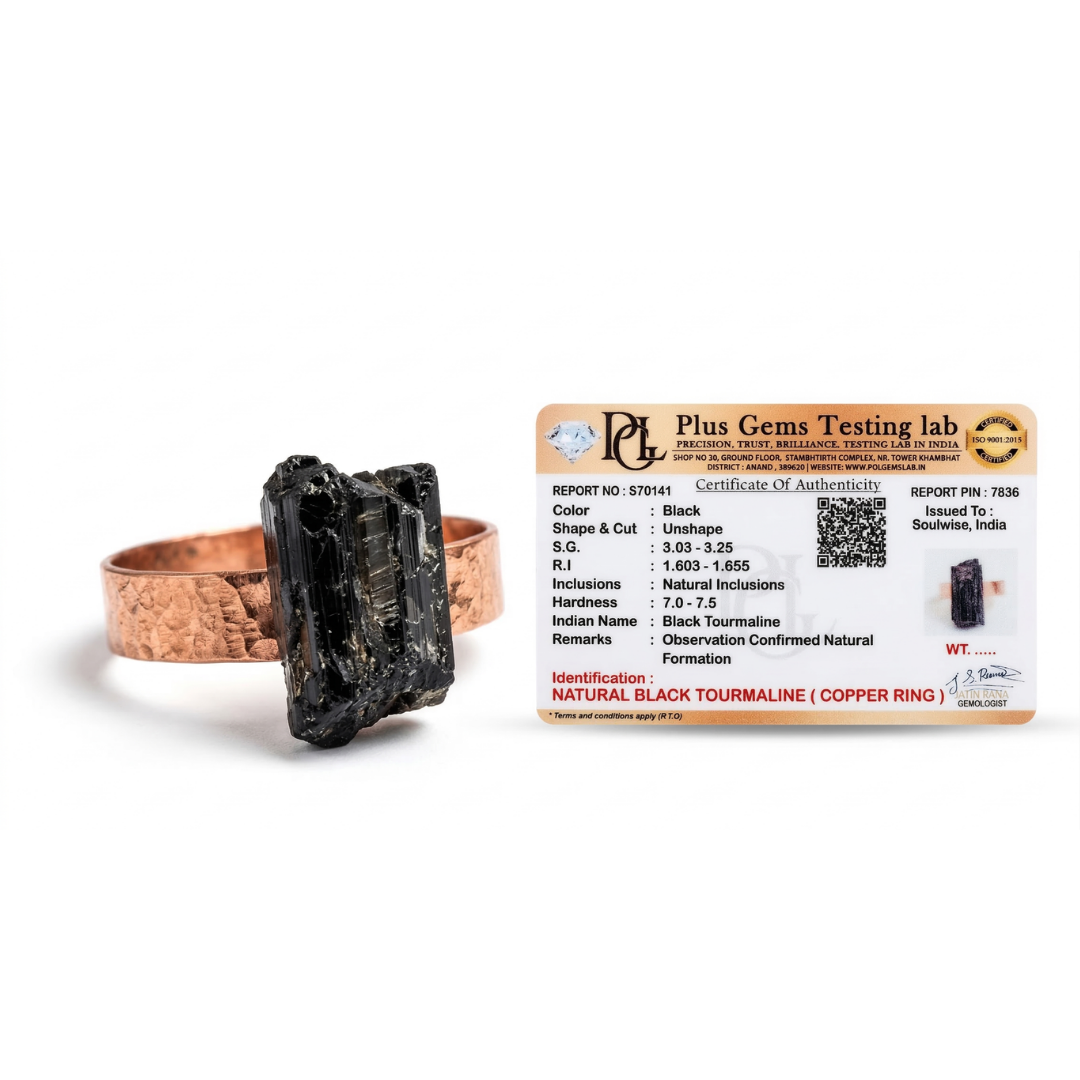 Black Tourmaline copper ring, adjustable, for protection, energy healings, and well-being, unisex copper ring