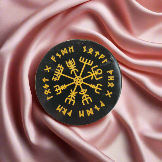 Vegvisir Wayfinder Black Agate , Decorative Runic Compass for Protection & Guidance