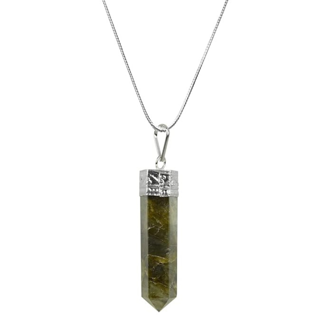 Labradorite Crystal Pencil Pendant Necklace – Handmade Natural Gemstone Point Pendant