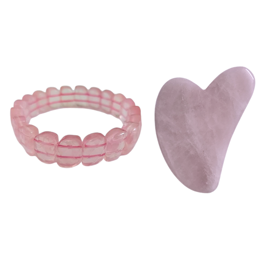Rose Quartz Fashion Bracelet & Gua Sha Tool Combo | Valentine’s Day Gift for Love, Beauty & Self-Care | Crystal Healing Set for Her