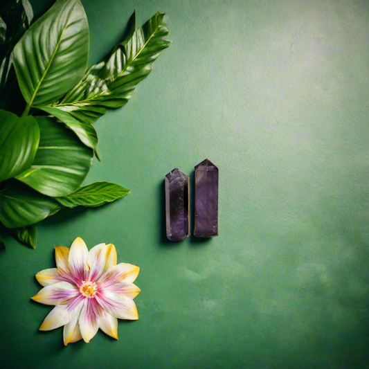 Set of 2 Amethyst Mini Crystal Pencil Points,Natural Gemstone Wands for Chakra Healing, Reiki, Crystal.