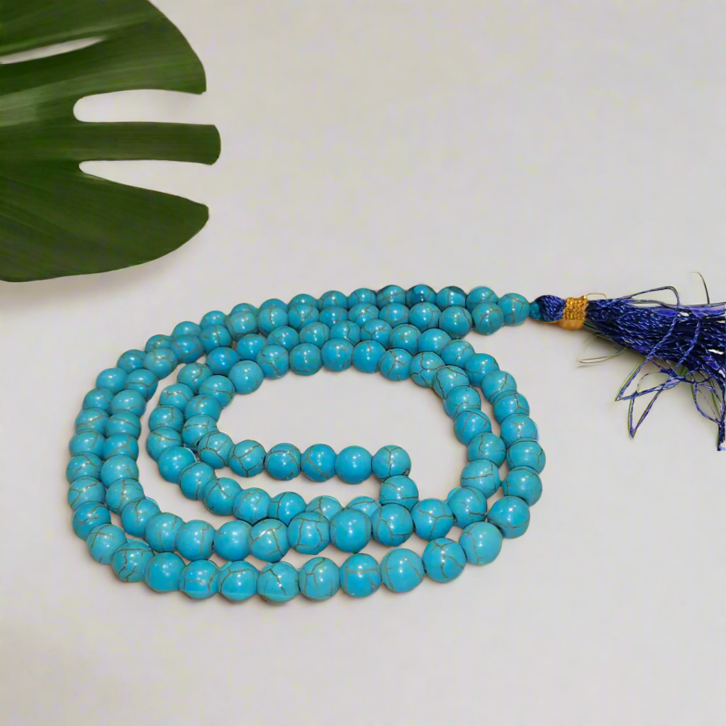 Soulwise Natural Turquoise Jaap Mala with 108+1 Beads (8mm) | Healing Prayer Beads for Meditation, Mantra Chanting, Spiritual Protection & Chakra Balance