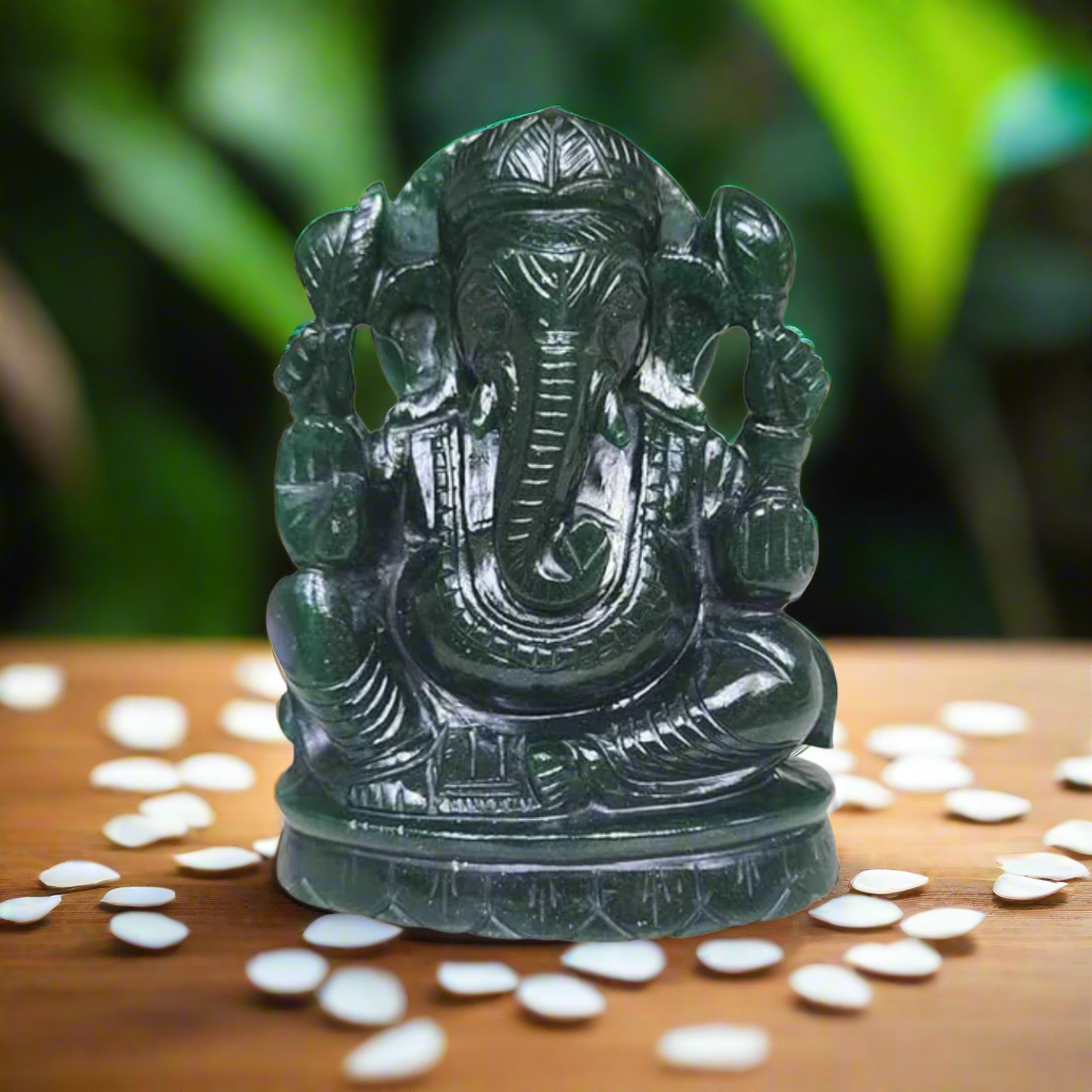 Soulwise Jade Ganesha Idol – 14 cm | Hand-Carved Green Jade Ganpati Statue for Prosperity, Healing & Heart Chakra Energy